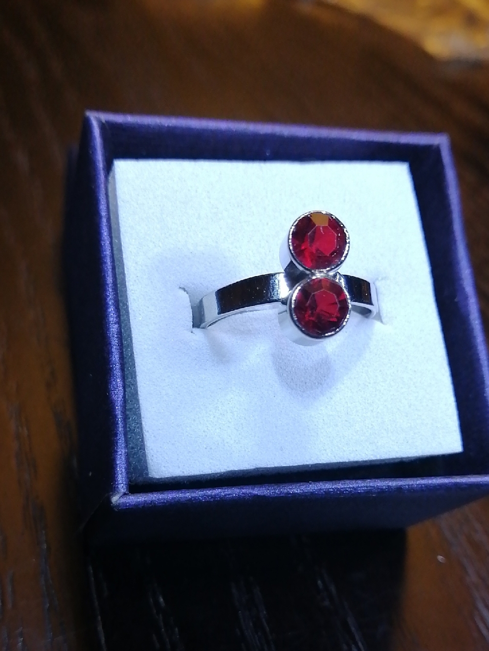 Ruby Red Crystal Duo Adjustable Ring Sizes 6.5+